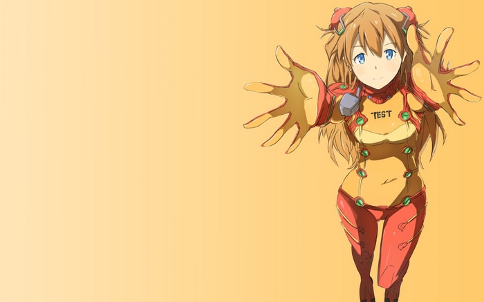 Asuka Langley Soryu in a yellow and red bodysuit