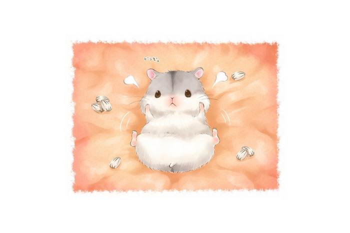 Cute hamster lying on its back with seeds