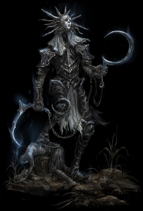 Dark Fantasy Warrior with Sickles and Mask