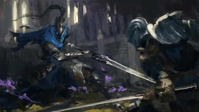 Dark Souls Artwork of Two Knights in Combat