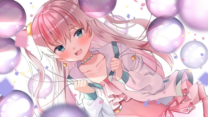 Anime girl with pink hair and balloons