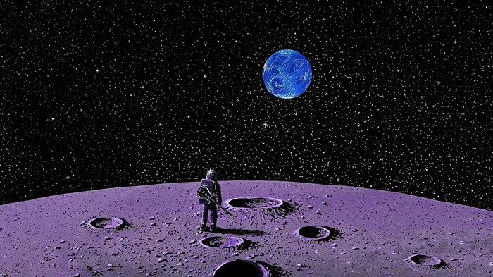 Astronaut with guitar on the Moon