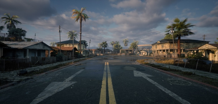 Los Santos street with palm trees and houses