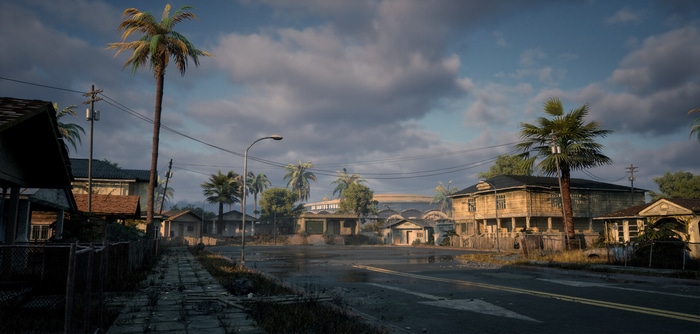 Grand Theft Auto: San Andreas Los Santos street with palm trees