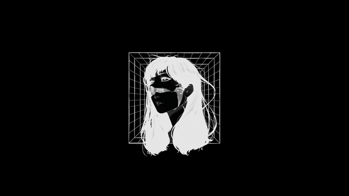 Monochrome portrait of a woman with a grid background