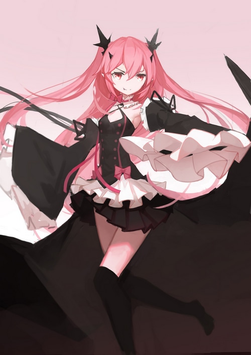 Anime girl with pink hair and black dress