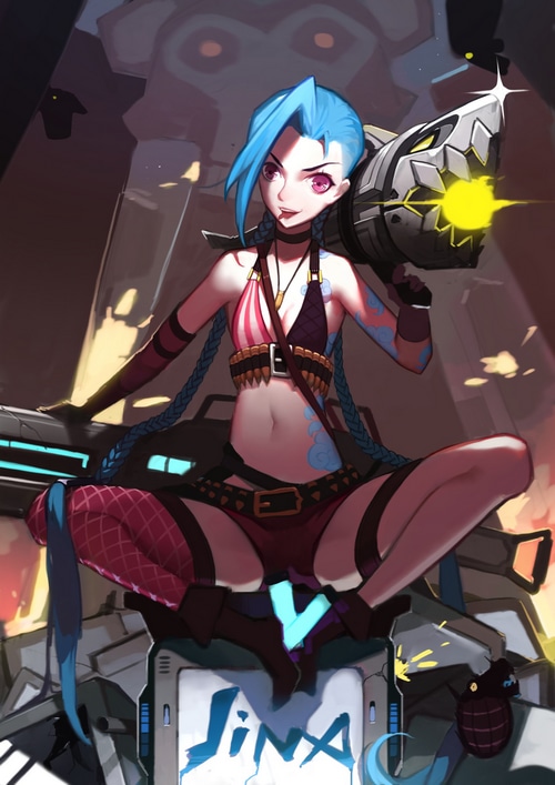 Jinx from League of Legends with a large gun