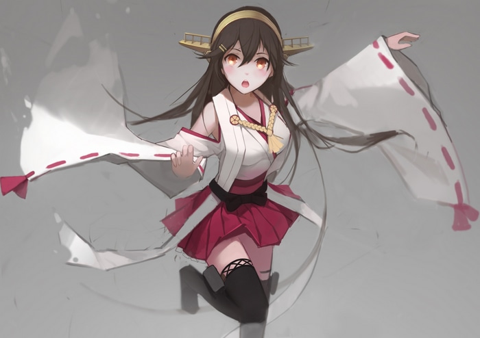 Haruna from Kantai Collection in a white and red outfit