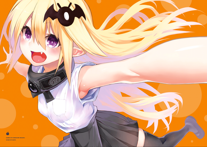 Girl with blonde hair and bat accessory
