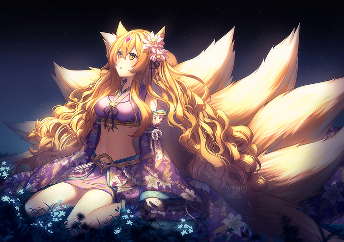 Anime Fox Girl with Nine Tails