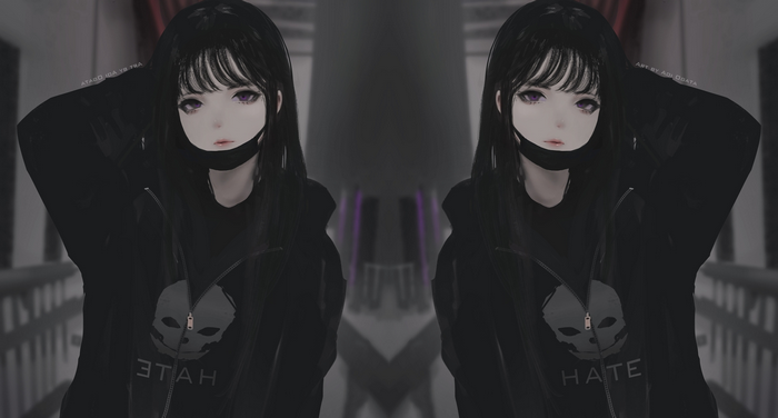 Anime girl with purple eyes and black hair