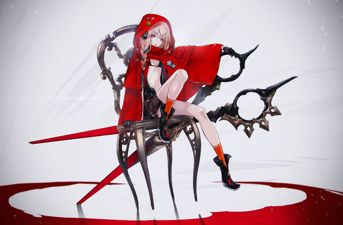 Anime girl with red hood and scissors weapon