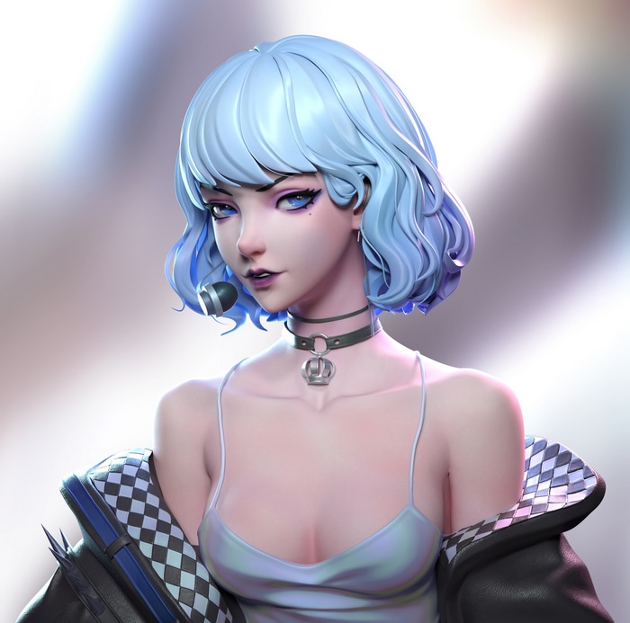 BoLun Yuan with blue hair and blue eyes