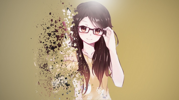Anime girl with brown eyes and glasses