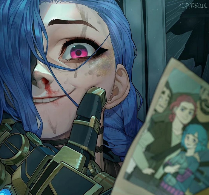 Jinx from Arcane holding a photograph