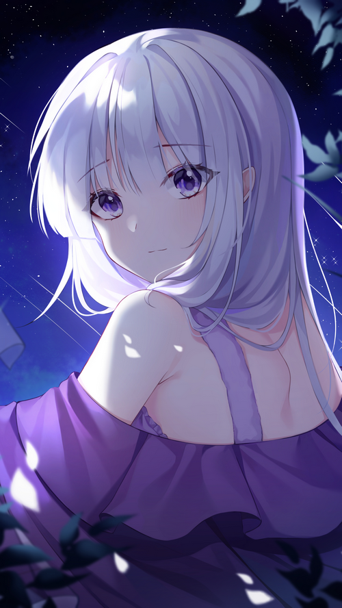 Emilia from Re:Zero under the night sky