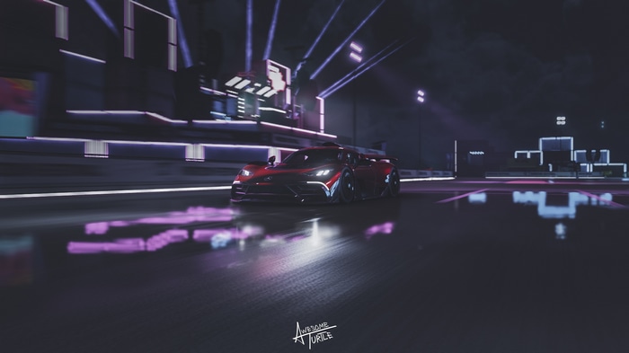 Mercedes-AMG Project ONE hypercar on a wet track at night