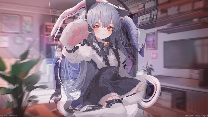 4K anime girl with bunny ears and thigh-highs