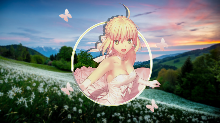 Saber in a Wedding Dress with Butterflies and Flowers