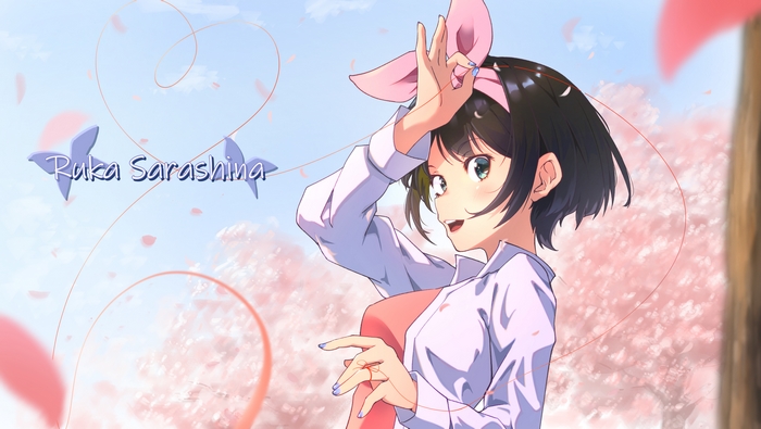 Ruka Sarashina with Ribbon and Cherry Blossoms