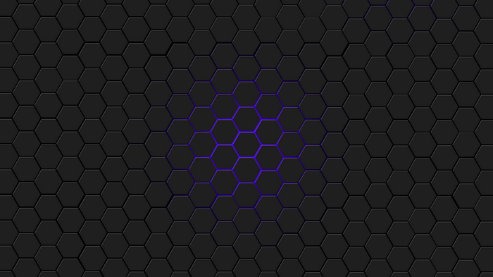 Abstract dark hexagons with purple glow