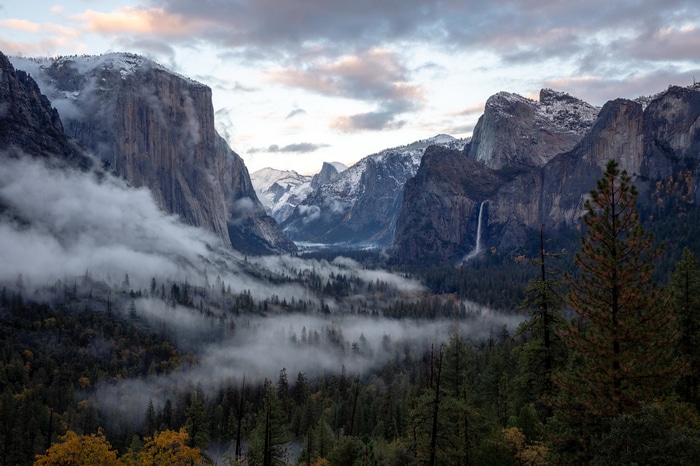Yosemite National Park with Bridalveil Fall and mist