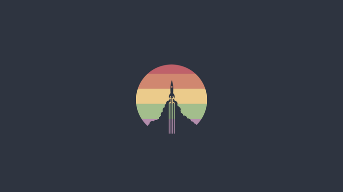Minimalist Rocket Launching Through Rainbow Sun