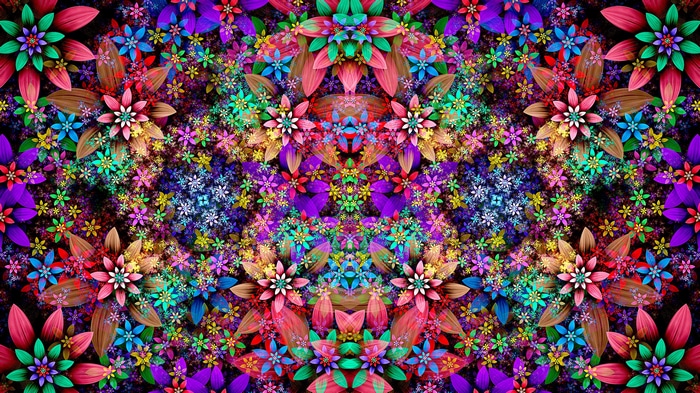4K abstract mirrored flowers and leaves