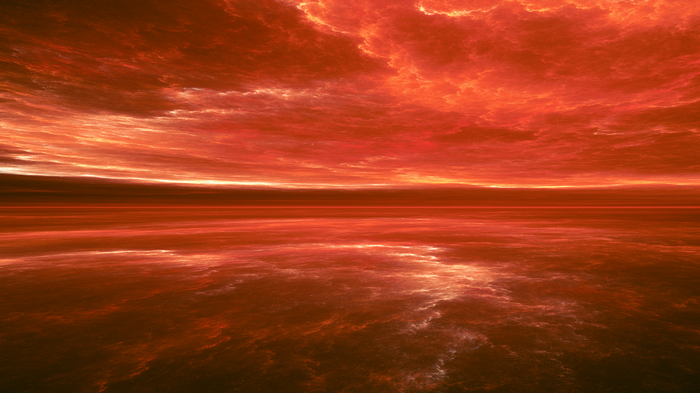 Abstract red clouds over a reflective surface