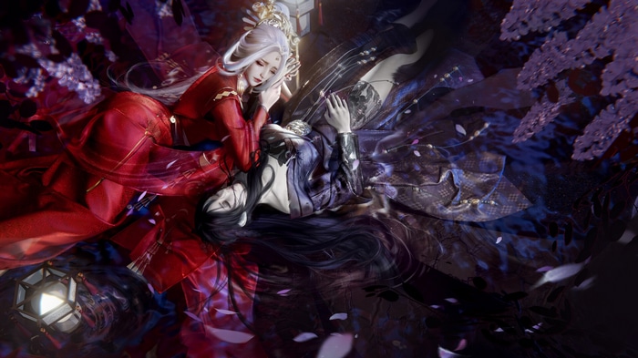 Lu Jieyun and a woman in red