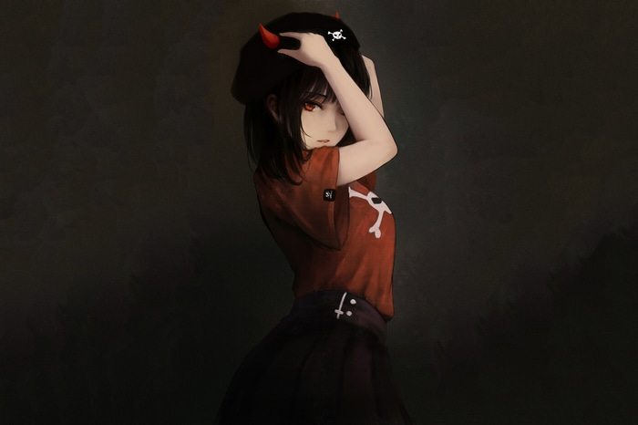 Anime girl with red eyes and devil horns