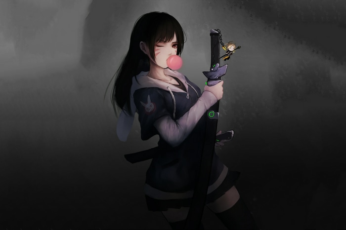 Anime girl with sword and bubblegum