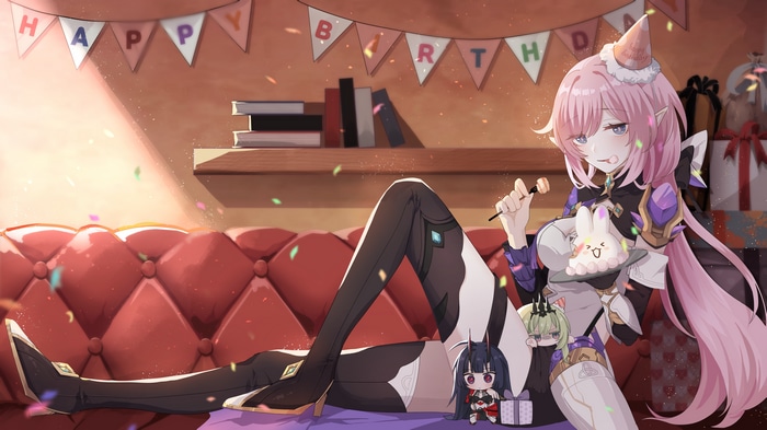 Honkai Impact 3rd characters celebrating a birthday