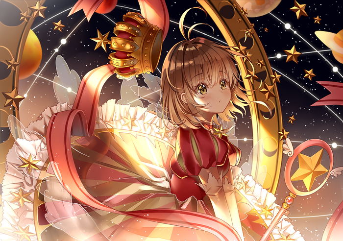 Sakura Kinomoto in a starry cosmic setting
