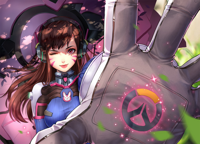 D.Va from Overwatch winks with her mech