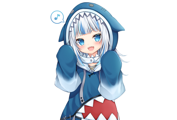 Gawr Gura in a Shark Hoodie with Musical Notes