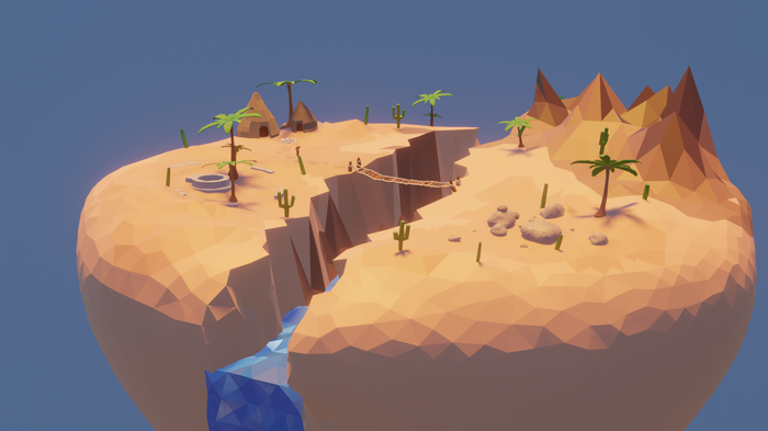 Low poly desert island with a canyon and bridge
