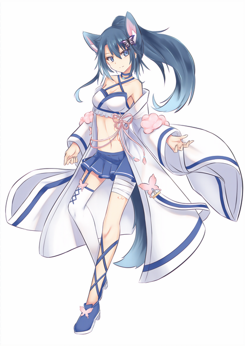 Anime girl with blue hair and animal ears