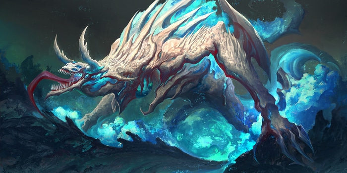 Fantasy creature with blue energy and horns