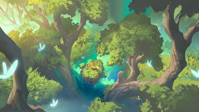 Fantasy forest with fox and butterflies