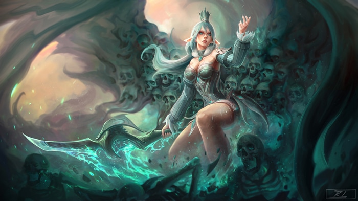 4K Fantasy Art of an Elf Magician with Skulls