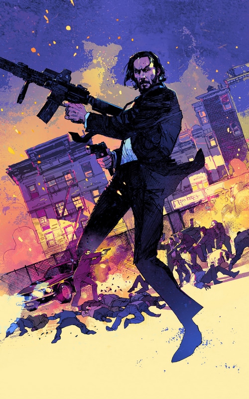 John Wick with Assault Rifle and Handgun in City Fight