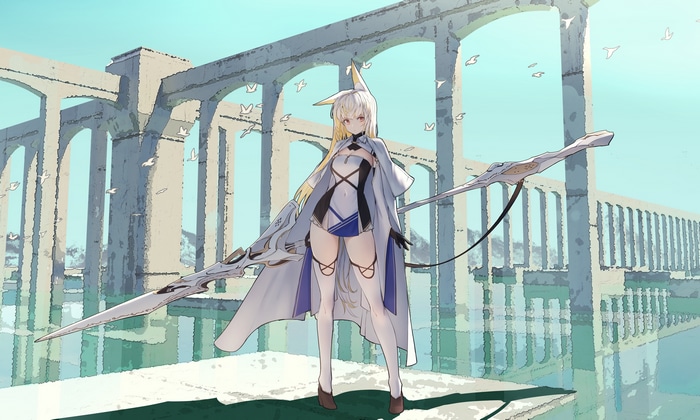 4K blonde girl with spear and animal ears