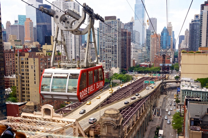 Roosevelt Island Tramway over New York City skyline