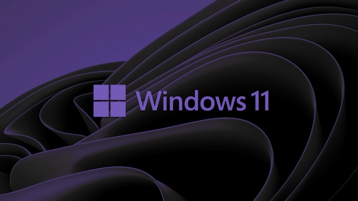 Windows 11 Logo on Abstract Purple and Black Background