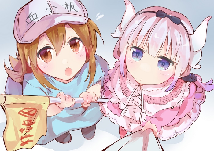 Platelet-chan and Kanna Kamui from Hataraku Saibou and Kobayashi-san Chi no Maid Dragon