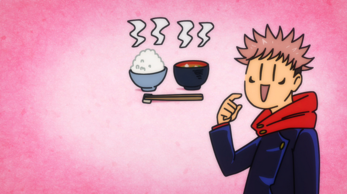 Yuji Itadori with a meal in Jujutsu Kaisen