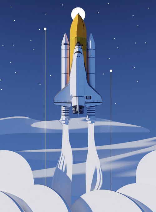 Space Shuttle Launching into Starry Sky