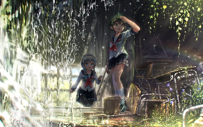 4K Battle Girl High School Subaru Wakaba and Haruka Narumi in classroom ruins