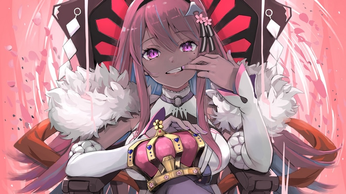 Virtual Youtuber KNTRS with pink hair and purple eyes